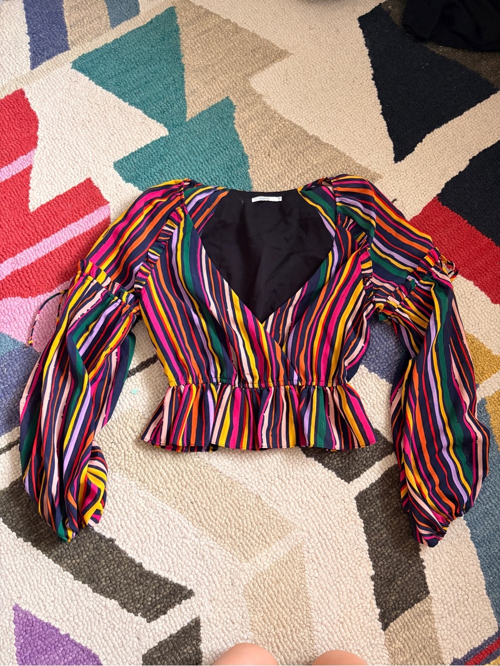 Tularosa Multicolor Striped V-Neck Peplum Blouse